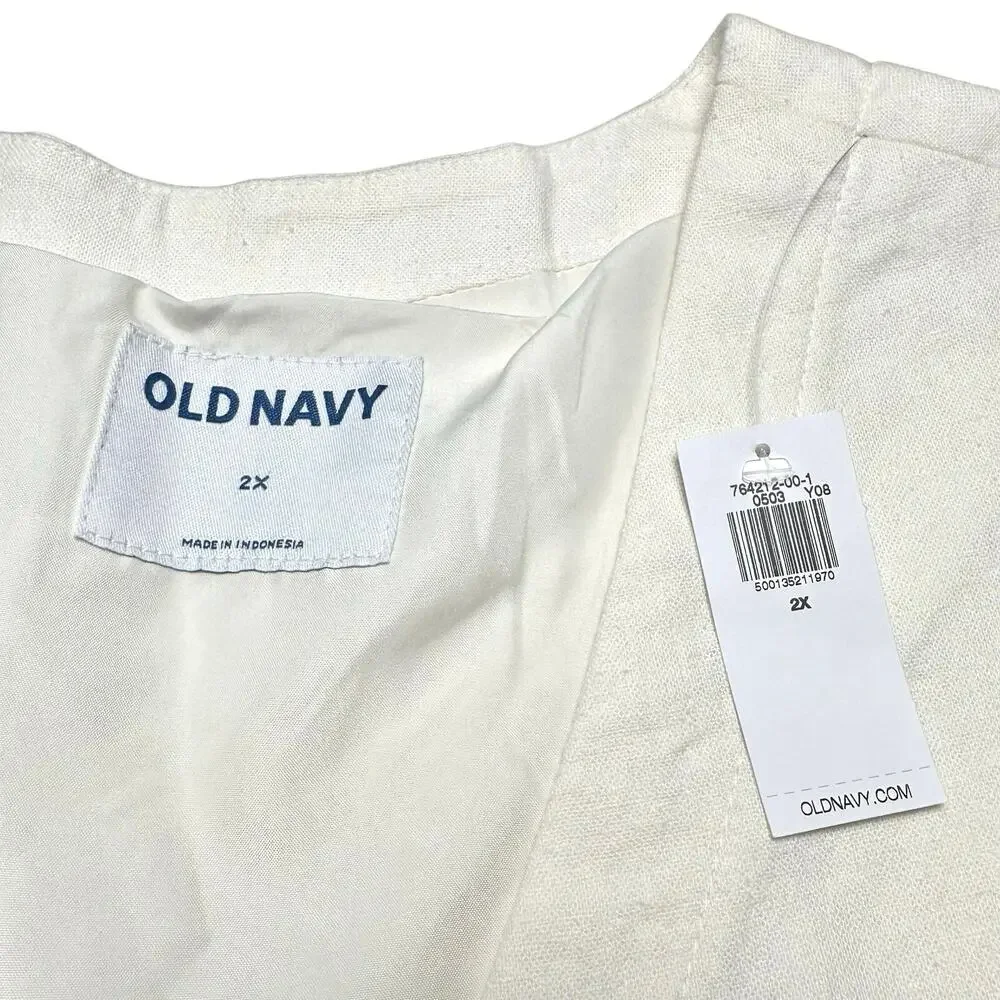 Old Navy | Women | Ivory White Linen Blend Tie Front V-Neck Sleeveless Vest | 2X